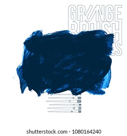 Blue brush stroke and texture. Grunge vector abstract hand - painted element. Underline and border design.