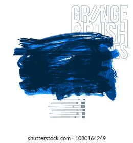 Blue brush stroke and texture. Grunge vector abstract hand - painted element. Underline and border design.