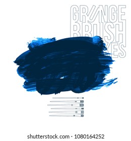 Blue brush stroke and texture. Grunge vector abstract hand - painted element. Underline and border design.