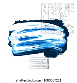Blue brush stroke and texture. Grunge vector abstract hand - painted element. Underline and border design.