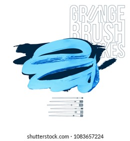 Blue brush stroke and texture. Grunge vector abstract hand - painted element. Underline and border design.