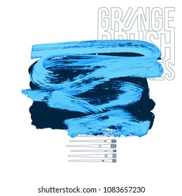 Blue brush stroke and texture. Grunge vector abstract hand - painted element. Underline and border design.