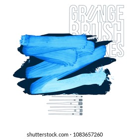 Blue brush stroke and texture. Grunge vector abstract hand - painted element. Underline and border design.
