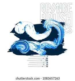Blue brush stroke and texture. Grunge vector abstract hand - painted element. Underline and border design.