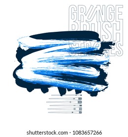 Blue brush stroke and texture. Grunge vector abstract hand - painted element. Underline and border design.
