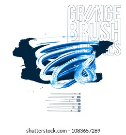 Blue brush stroke and texture. Grunge vector abstract hand - painted element. Underline and border design.