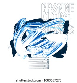 Blue brush stroke and texture. Grunge vector abstract hand - painted element. Underline and border design.