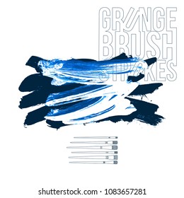Blue brush stroke and texture. Grunge vector abstract hand - painted element. Underline and border design.