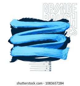 Blue brush stroke and texture. Grunge vector abstract hand - painted element. Underline and border design.