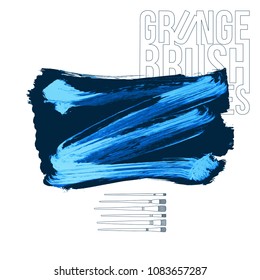 Blue brush stroke and texture. Grunge vector abstract hand - painted element. Underline and border design.