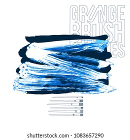 Blue brush stroke and texture. Grunge vector abstract hand - painted element. Underline and border design.