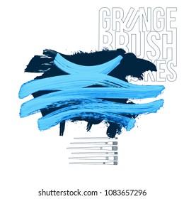 Blue brush stroke and texture. Grunge vector abstract hand - painted element. Underline and border design.