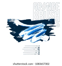 Blue brush stroke and texture. Grunge vector abstract hand - painted element. Underline and border design.