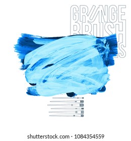 Blue brush stroke and texture. Grunge vector abstract hand - painted element. Underline and border design.