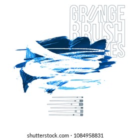 Blue brush stroke and texture. Grunge vector abstract hand - painted element. Underline and border design.