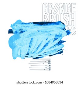 Blue brush stroke and texture. Grunge vector abstract hand - painted element. Underline and border design.