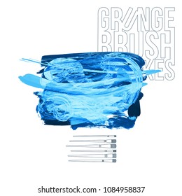 Blue brush stroke and texture. Grunge vector abstract hand - painted element. Underline and border design.