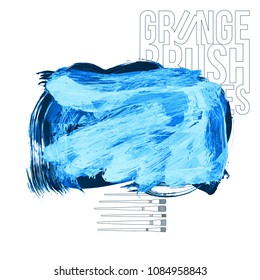Blue brush stroke and texture. Grunge vector abstract hand - painted element. Underline and border design.