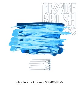 Blue brush stroke and texture. Grunge vector abstract hand - painted element. Underline and border design.