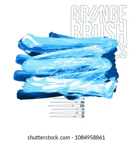 Blue brush stroke and texture. Grunge vector abstract hand - painted element. Underline and border design.