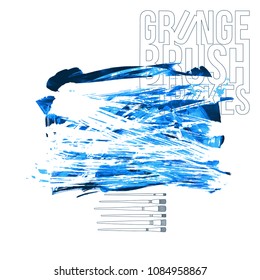 Blue brush stroke and texture. Grunge vector abstract hand - painted element. Underline and border design.