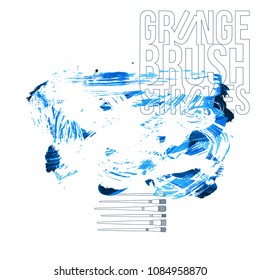 Blue brush stroke and texture. Grunge vector abstract hand - painted element. Underline and border design.