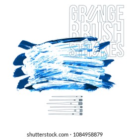 Blue brush stroke and texture. Grunge vector abstract hand - painted element. Underline and border design.