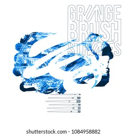 Blue brush stroke and texture. Grunge vector abstract hand - painted element. Underline and border design.