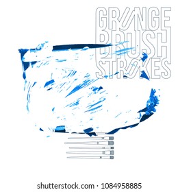 Blue brush stroke and texture. Grunge vector abstract hand - painted element. Underline and border design.