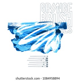 Blue brush stroke and texture. Grunge vector abstract hand - painted element. Underline and border design.