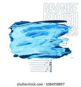 Blue brush stroke and texture. Grunge vector abstract hand - painted element. Underline and border design.