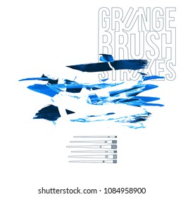 Blue brush stroke and texture. Grunge vector abstract hand - painted element. Underline and border design.