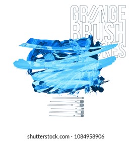 Blue brush stroke and texture. Grunge vector abstract hand - painted element. Underline and border design.