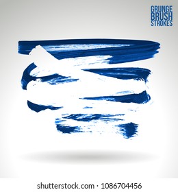 Blue brush stroke and texture. Grunge vector abstract hand - painted element. Underline and border design.