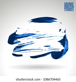 Blue brush stroke and texture. Grunge vector abstract hand - painted element. Underline and border design.