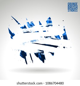 Blue brush stroke and texture. Grunge vector abstract hand - painted element. Underline and border design.