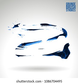 Blue brush stroke and texture. Grunge vector abstract hand - painted element. Underline and border design.