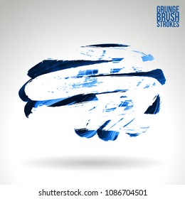 Blue brush stroke and texture. Grunge vector abstract hand - painted element. Underline and border design.