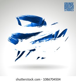 Blue brush stroke and texture. Grunge vector abstract hand - painted element. Underline and border design.