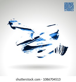 Blue brush stroke and texture. Grunge vector abstract hand - painted element. Underline and border design.