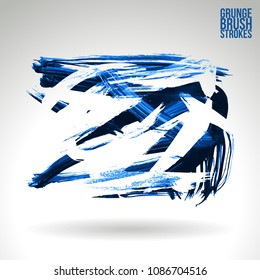 Blue brush stroke and texture. Grunge vector abstract hand - painted element. Underline and border design.