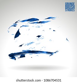 Blue brush stroke and texture. Grunge vector abstract hand - painted element. Underline and border design.