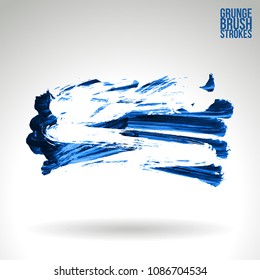 Blue brush stroke and texture. Grunge vector abstract hand - painted element. Underline and border design.