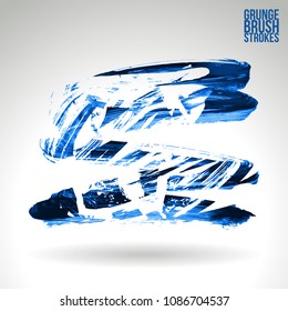 Blue brush stroke and texture. Grunge vector abstract hand - painted element. Underline and border design.