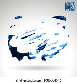 Blue brush stroke and texture. Grunge vector abstract hand - painted element. Underline and border design.
