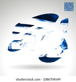 Blue brush stroke and texture. Grunge vector abstract hand - painted element. Underline and border design.