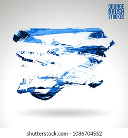 Blue brush stroke and texture. Grunge vector abstract hand - painted element. Underline and border design.
