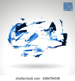 Blue brush stroke and texture. Grunge vector abstract hand - painted element. Underline and border design.
