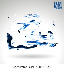 Blue brush stroke and texture. Grunge vector abstract hand - painted element. Underline and border design.