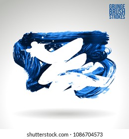 Blue brush stroke and texture. Grunge vector abstract hand - painted element. Underline and border design.